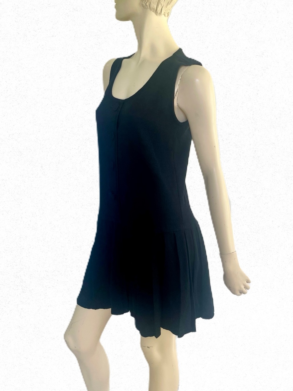 90s Minimalist Black Wool Pleated Sleeveless Dress by Andrea Jovine